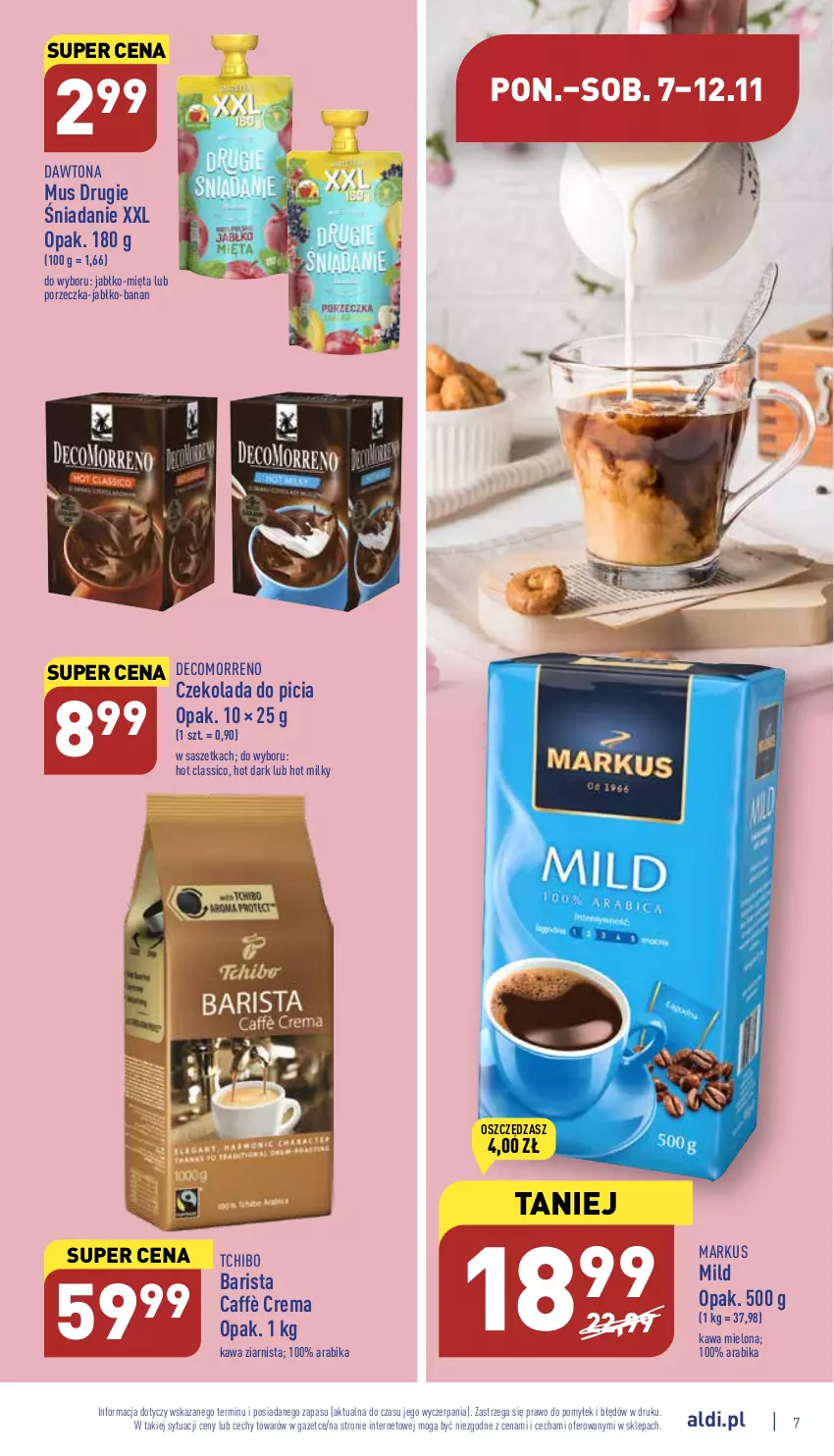 Gazetka promocyjna Aldi - Pełny katalog - ważna 07.11 do 12.11.2022 - strona 7 - produkty: Czekolada, Dawtona, Kawa, Kawa mielona, Kawa ziarnista, Mięta, Mus, Por, Tchibo, Tchibo Barista