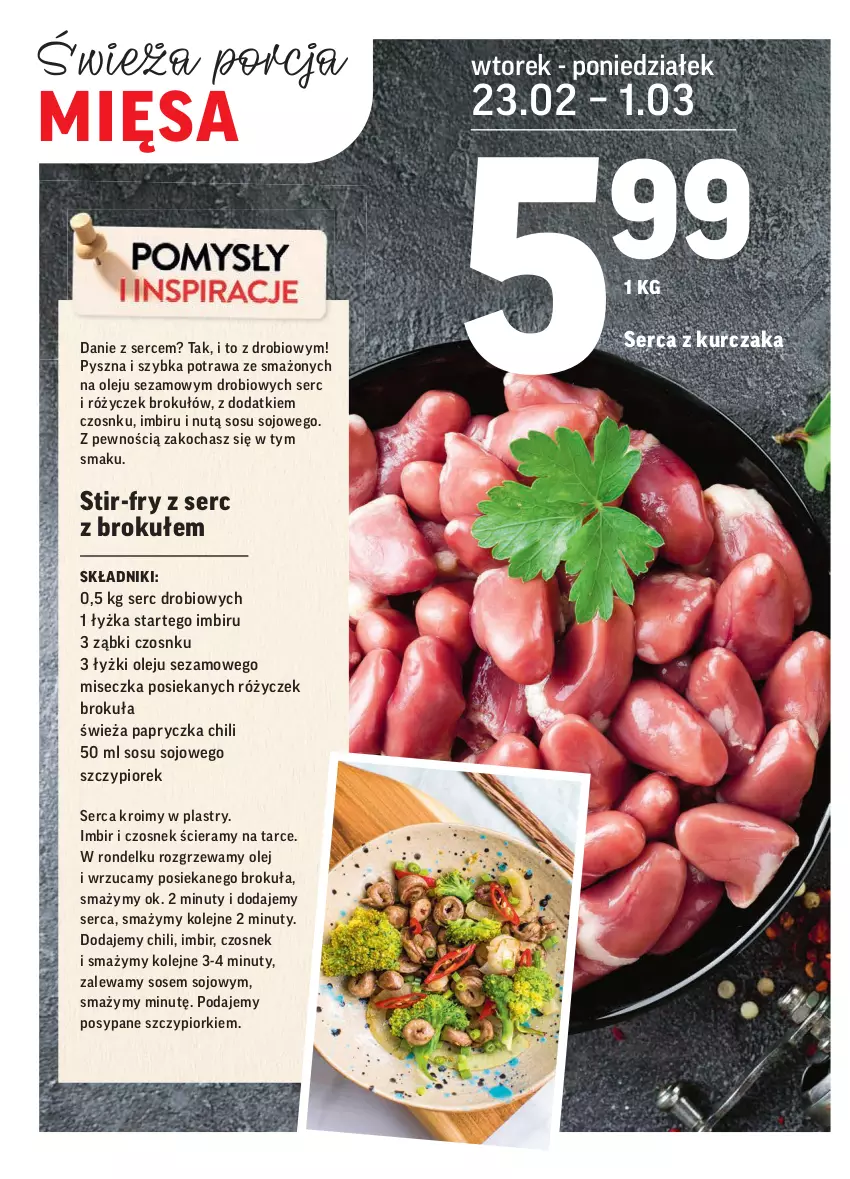 Gazetka promocyjna Intermarche - Okazje tygodnia - ważna 23.02 do 01.03.2021 - strona 10 - produkty: Czosnek, Imbir, Koc, Kurczak, Miseczka, Nuty, Olej, Por, Rondel, Ser, Serca z kurczaka, Sezam, Sos