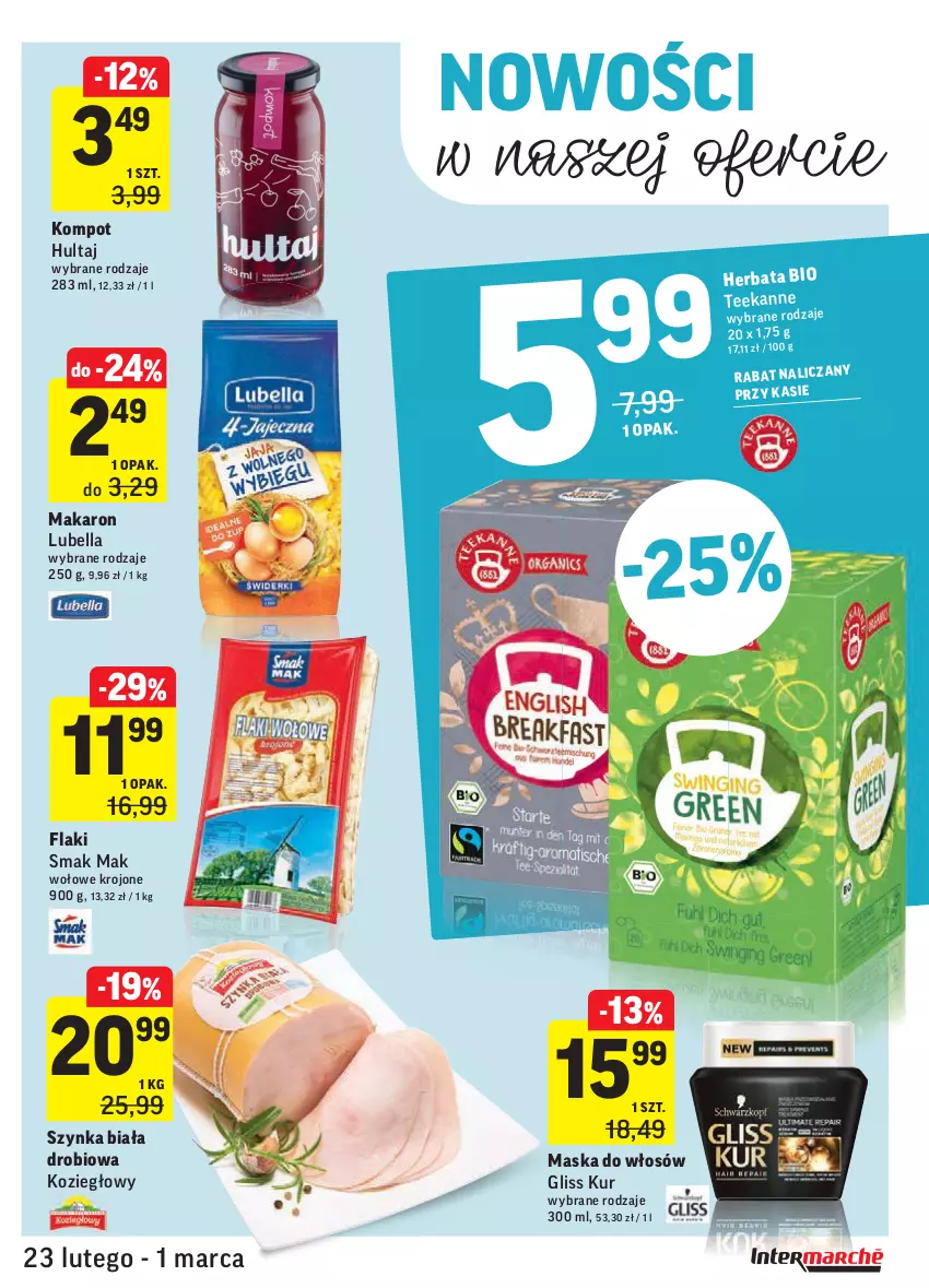 Gazetka promocyjna Intermarche - Okazje tygodnia - ważna 23.02 do 01.03.2021 - strona 31 - produkty: Bell, Bella, Flaki, Gliss Kur, Herbata, Lubella, Makaron, Maska, Maska do włosów, Szynka, Szynka biała, Teekanne