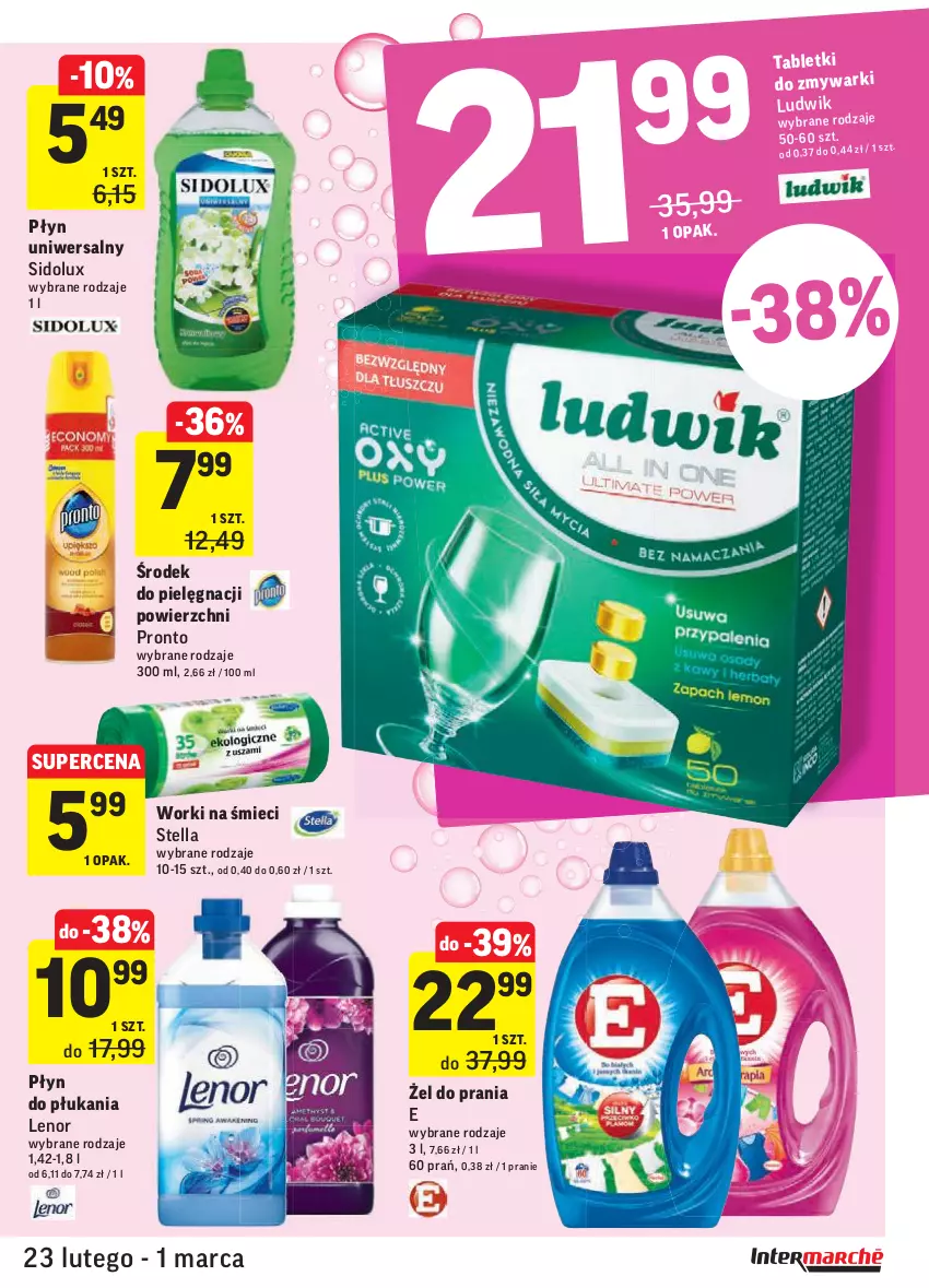 Gazetka promocyjna Intermarche - Okazje tygodnia - ważna 23.02 do 01.03.2021 - strona 35 - produkty: Lenor, Ludwik, Płyn do płukania, Pronto, Sidolux, Tablet, Tabletki do zmywarki, Worki na śmiec, Worki na śmieci, Zmywarki