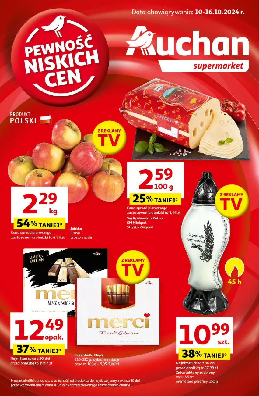 Gazetka promocyjna Auchan - Gazetka Pewność Niskich Cen Supermarket Auchan - ważna 10.10 do 16.10.2024 - strona 1 - produkty: Gra, Królewski, Merci, Rama, Ser, Znicz