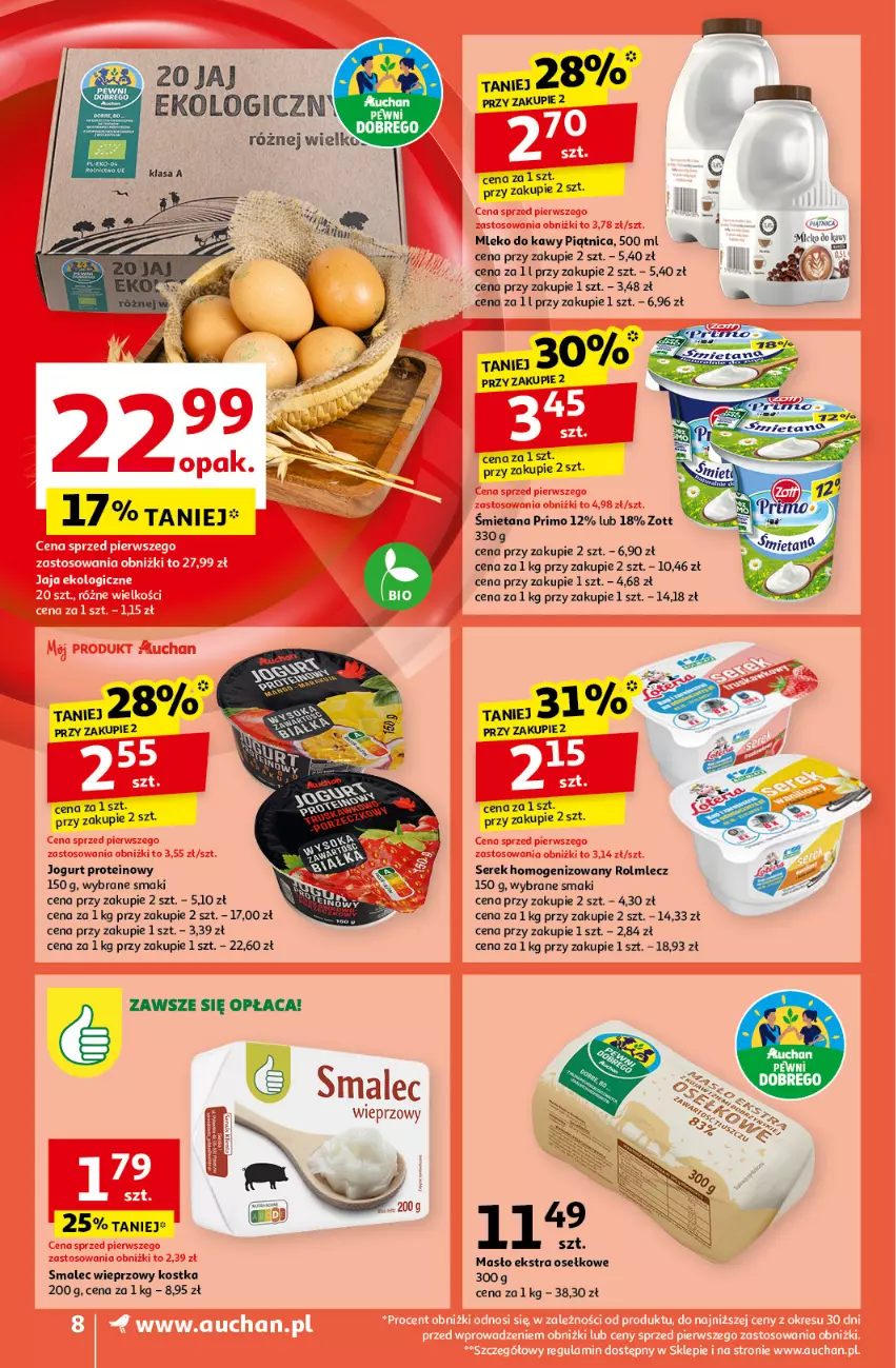 Gazetka promocyjna Auchan - Gazetka Pewność Niskich Cen Supermarket Auchan - ważna 10.10 do 16.10.2024 - strona 10 - produkty: Jogurt, LG, Masło, Mleko, Odol, Piątnica, Rolmlecz, Ser, Serek, Serek homogenizowany, Smalec, Zott