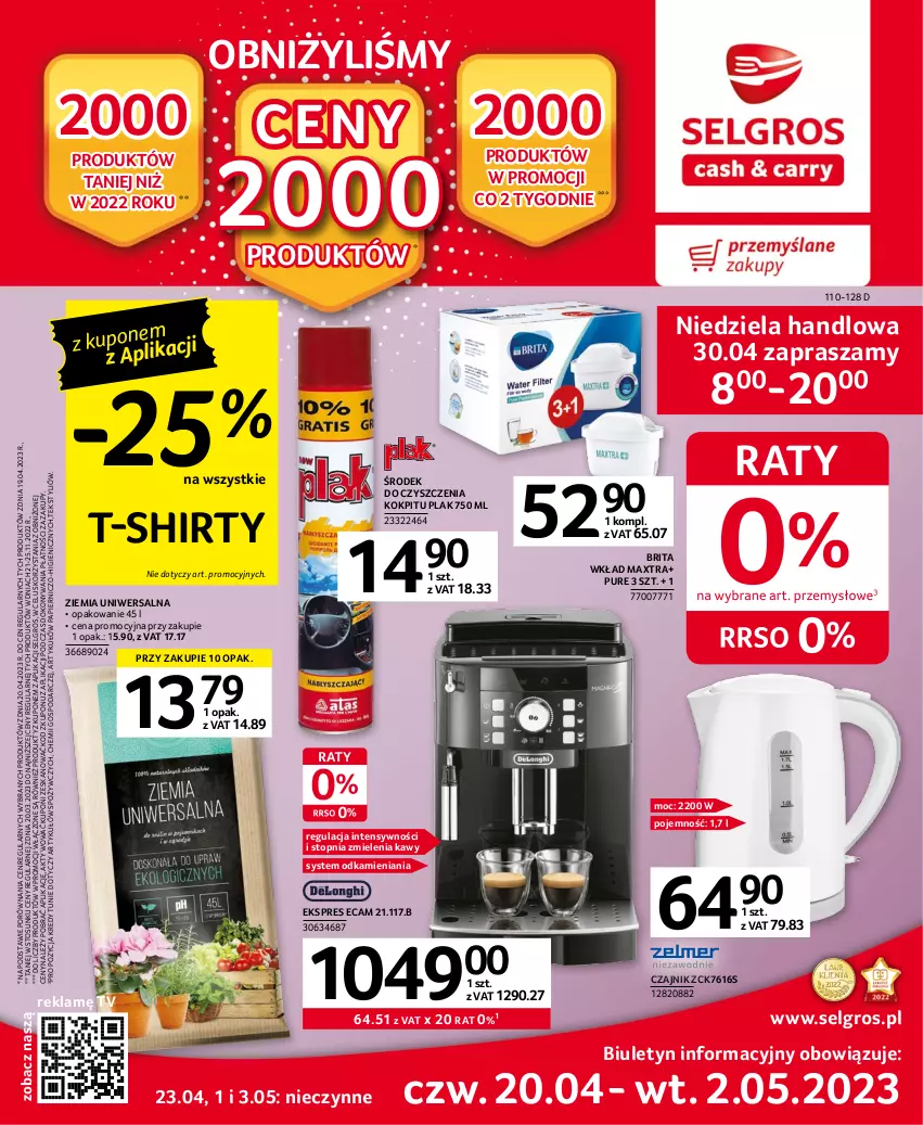 Gazetka promocyjna Selgros - Oferta przemysłowa - ważna 20.04 do 02.05.2023 - strona 1 - produkty: Brit, Brita, Czajnik, LG, Papier, Por, Pur, T-shirt, Top