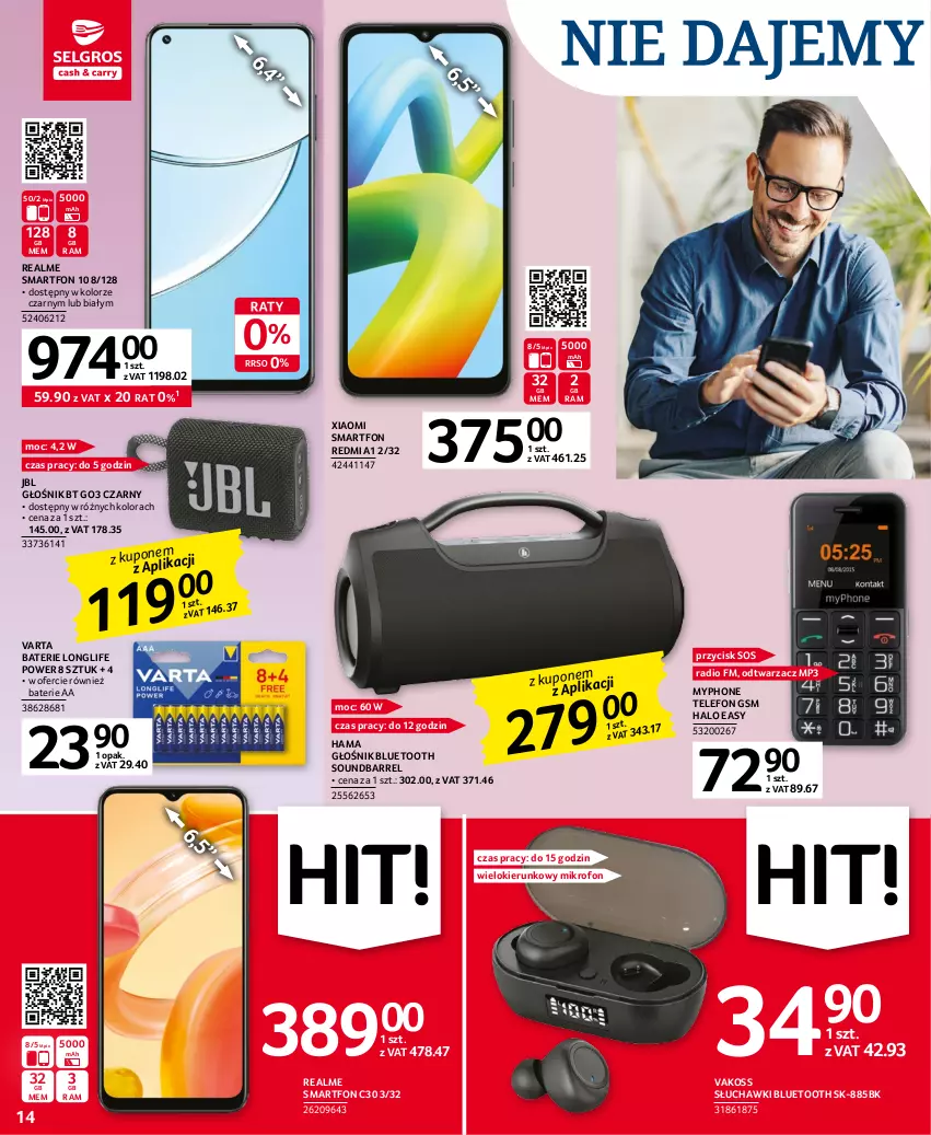 Gazetka promocyjna Selgros - Oferta przemysłowa - ważna 20.04 do 02.05.2023 - strona 14 - produkty: Głośnik, Głośnik bluetooth, Halo, Hama, JBL, Mikrofon, MyPhone, Słuchawki, Słuchawki bluetooth, Smartfon, Sos, Soundbar, Telefon, Varta