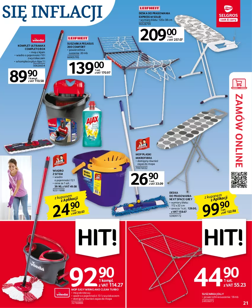 Gazetka promocyjna Selgros - Oferta przemysłowa - ważna 20.04 do 02.05.2023 - strona 21 - produkty: Ajax, Asus, Deska do prasowania, Kije, Mop, Rama, Suszarka, Wiadro