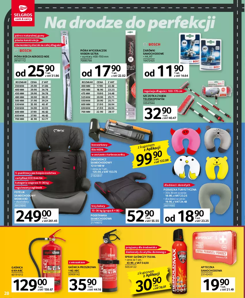 Gazetka promocyjna Selgros - Oferta przemysłowa - ważna 20.04 do 02.05.2023 - strona 28 - produkty: Apteczka samochodowa, Bosch, Dzieci, Fotel, Fotelik, Fotelik samochodowy, Gaśnica, Kije, Odkurzacz, Piec, Podstawka samochodowa, Poduszka, Szczotka, Teleskop, Wieszak, Zagłówek