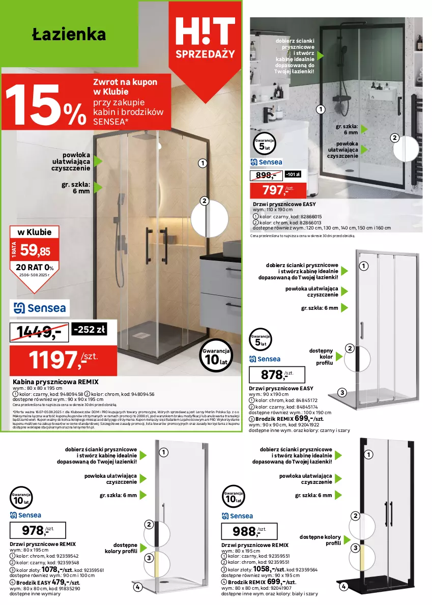 Gazetka promocyjna Leroy Merlin - Gazetka Leroy Merlin - ważna 16.07 do 05.08.2025 - strona 24 - produkty: Brodzik, Dozownik, Dozownik mydła, Drzwi, Kabina prysznicowa, Kubek, Mydelniczka, Olej, Pojemnik, Pojemnik kosmetyczny, Rama, Tran, Wanna