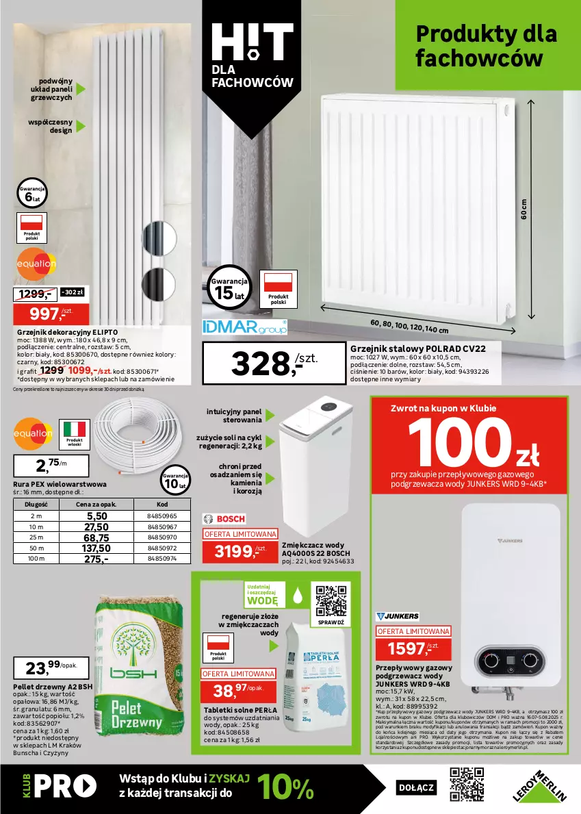 Gazetka promocyjna Leroy Merlin - Gazetka Leroy Merlin - ważna 16.07 do 05.08.2025 - strona 27 - produkty: Bosch, Deska wolnoopadająca, Fa, Gra, Grzejnik, Grzejnik stalowy, Kompakt WC, Olej, Pellet, Perła, Rama, Rura, Ser, Tablet, Tran