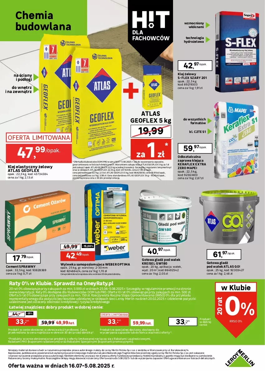 Gazetka promocyjna Leroy Merlin - Gazetka Leroy Merlin - ważna 16.07 do 05.08.2025 - strona 32 - produkty: Cement, Fa, Geoflex, Klej, Klej elastyczny, Kosz, LANA, Mop, Optima, Sprzedawcy, Top, Tran, Wałek