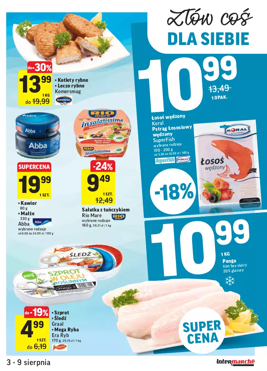 Gazetka promocyjna Intermarche - ważna 03.08 do 09.08.2021 - strona 17 - produkty: Era Ryb, Gra, Graal, Kawior, Kotlet, Małże, Panga, Rio Mare, Ryba, Sałat, Sałatka, Sos, Szprot, Tuńczyk