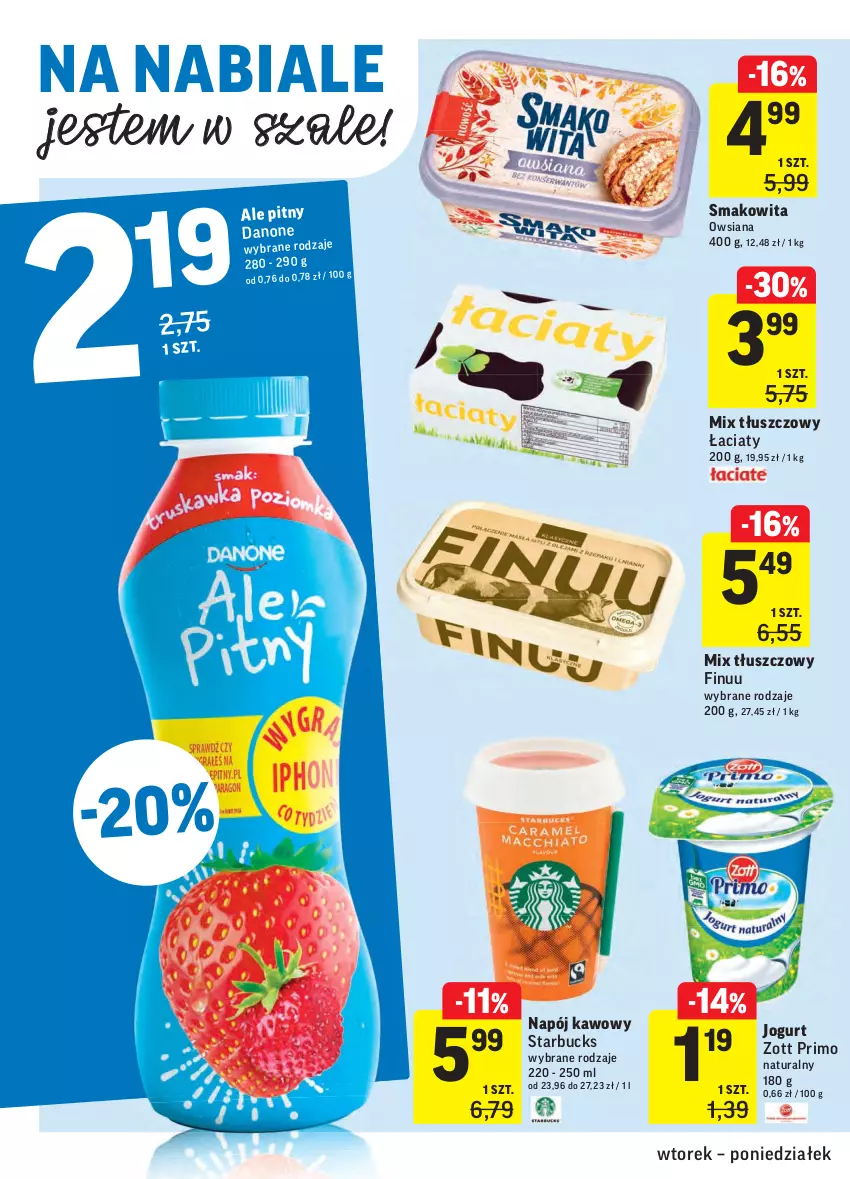 Gazetka promocyjna Intermarche - ważna 03.08 do 09.08.2021 - strona 20 - produkty: Danone, Finuu, Jogurt, Napój, Smakowita, Szal, Zott, Zott Primo