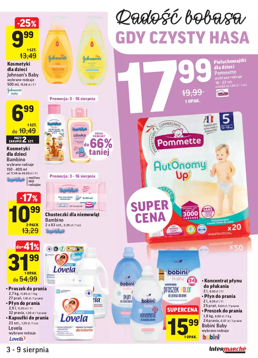 Gazetka promocyjna Intermarche - ważna 03.08 do 09.08.2021 - strona 31 - produkty: Chusteczki, Dzieci, Johnson's, Johnson's Baby, Kapsułki do prania, Kosmetyki dla dzieci, Lovela, Majtki, Pieluchomajtki, Płyn do prania, Proszek do prania