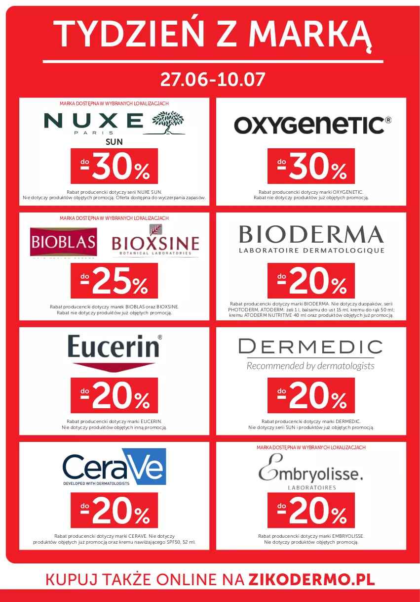 Gazetka promocyjna Ziko - Gazetka Ziko Dermo - ważna 27.06 do 10.07.2024 - strona 26 - produkty: Atoderm, Bioderma, CeraVe, Dermedic, Embryolisse, Nuxe, Ser