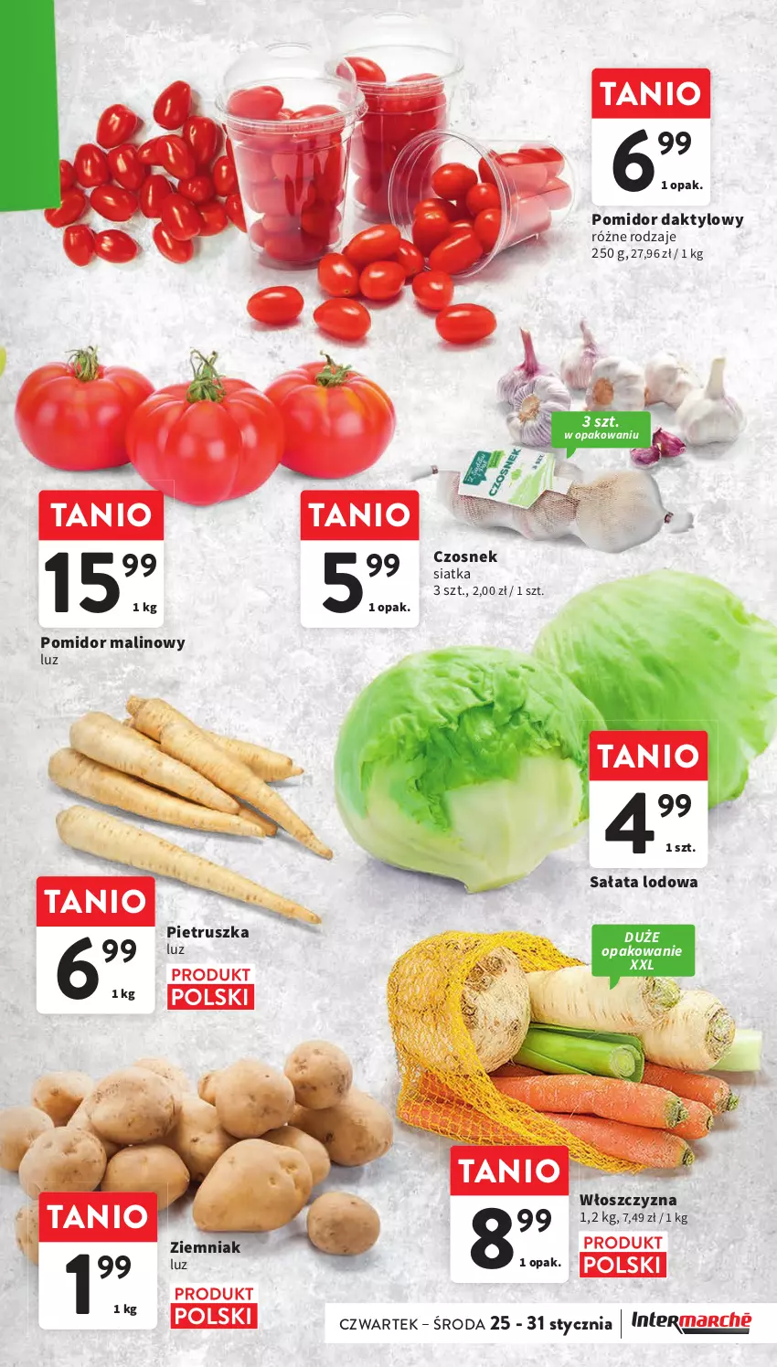 Gazetka promocyjna Intermarche - Gazetka Intermarche - ważna 25.01 do 31.01.2024 - strona 11 - produkty: Czosnek, Pietruszka, Pomidor malinowy, Sałat, Sałata lodowa, Siatka