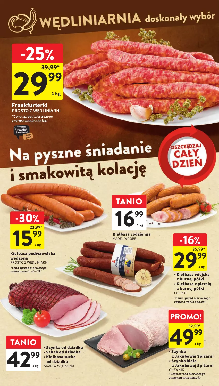 Gazetka promocyjna Intermarche - Gazetka Intermarche - ważna 25.01 do 31.01.2024 - strona 16 - produkty: Frankfurterki, Kiełbasa, Kiełbasa podwawelska, Kiełbasa wiejska, Madej Wróbel, Olewnik, Szynka, Szynka biała, Wawel