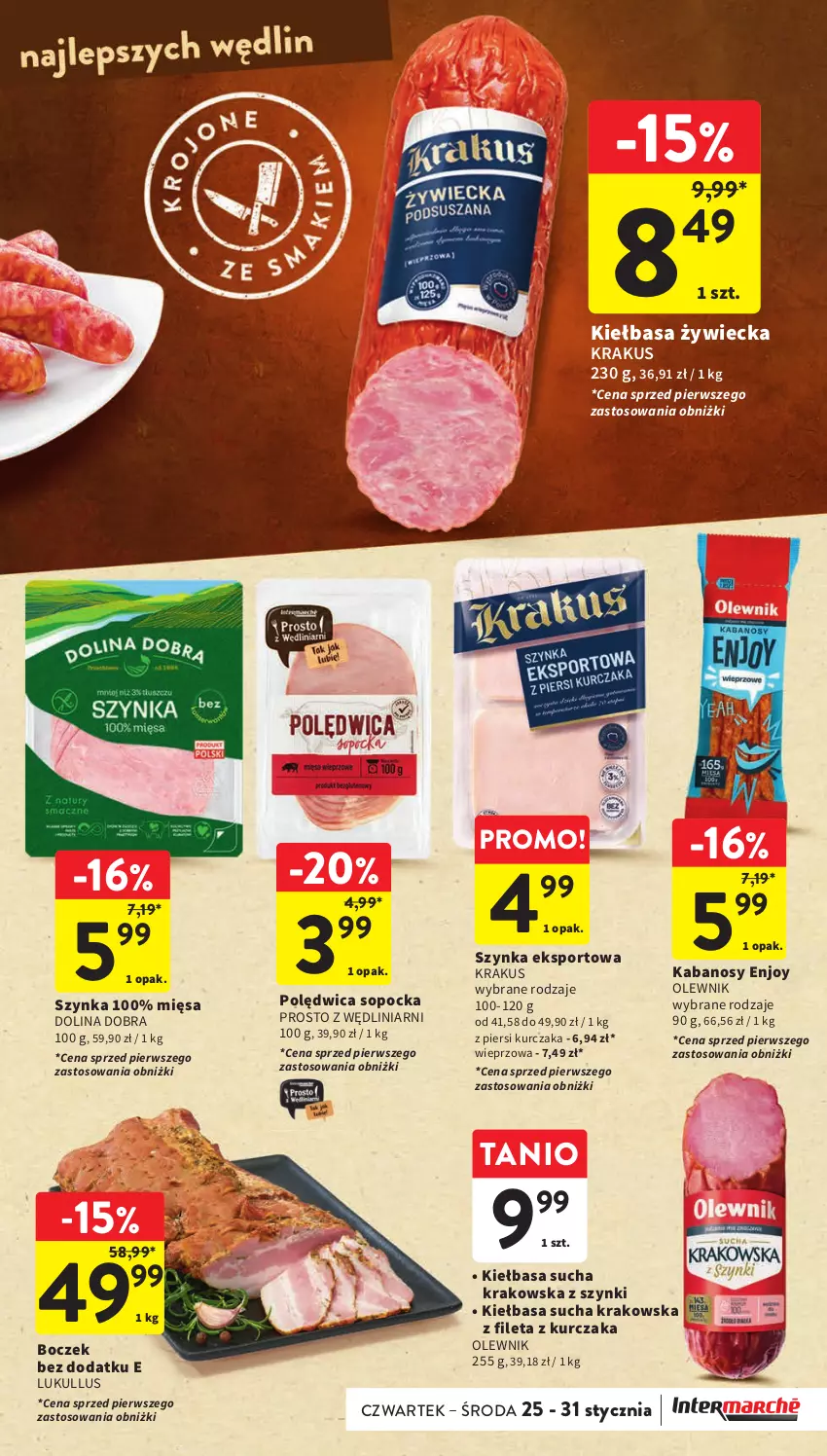 Gazetka promocyjna Intermarche - Gazetka Intermarche - ważna 25.01 do 31.01.2024 - strona 17 - produkty: Boczek, Kabanos, Kiełbasa, Krakus, Kurczak, Olewnik, Polędwica, Por, Sport, Szynka