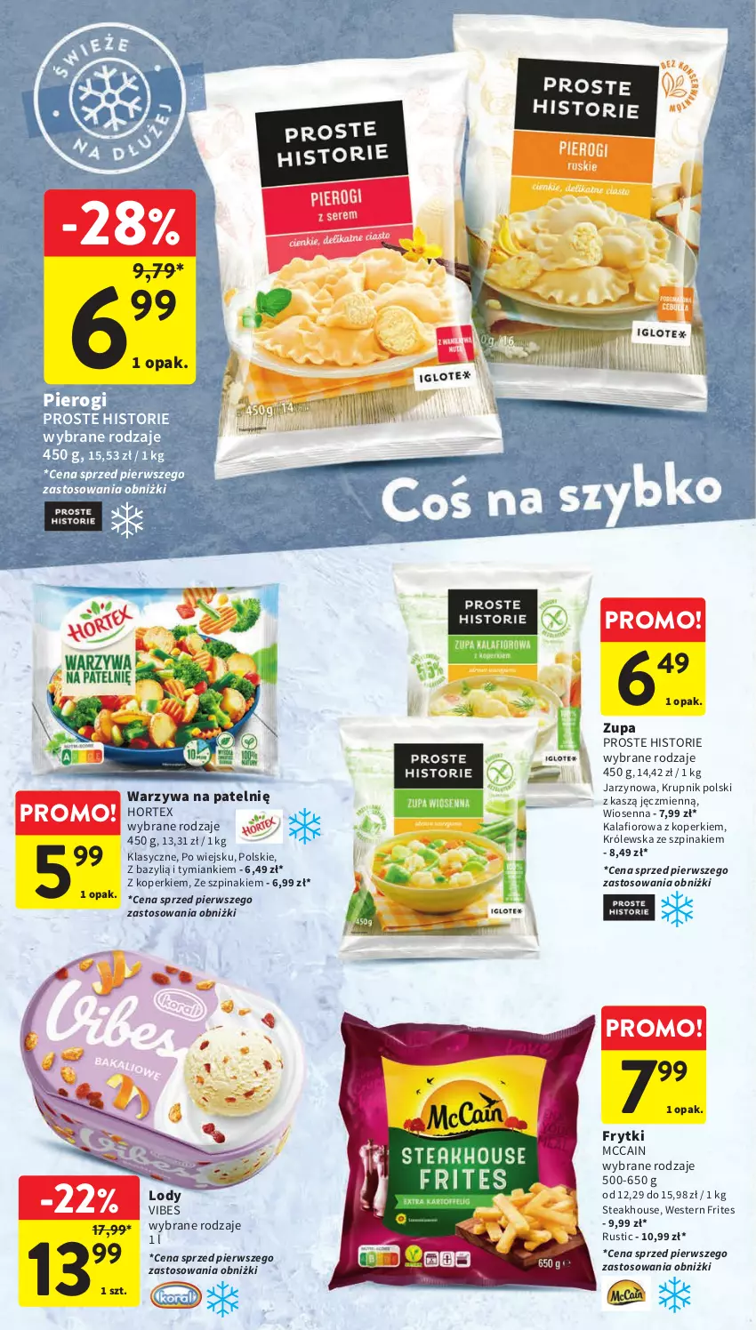 Gazetka promocyjna Intermarche - Gazetka Intermarche - ważna 25.01 do 31.01.2024 - strona 20 - produkty: Bazyl, Frytki, Hortex, Kalafior, Krupnik, Lody, McCain, Pierogi, Rust, Szpinak, Warzywa, Zupa