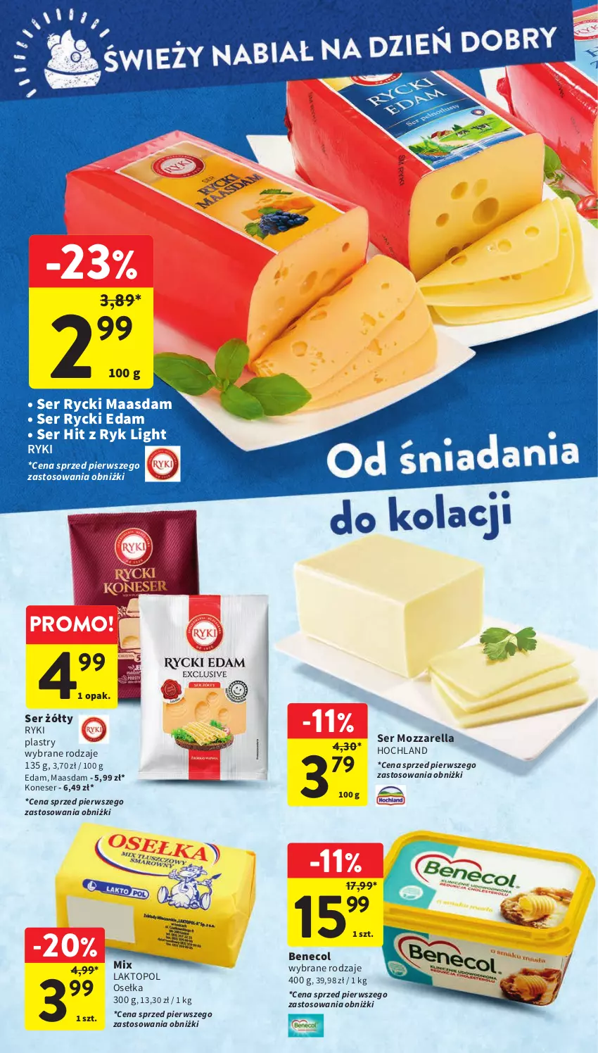 Gazetka promocyjna Intermarche - Gazetka Intermarche - ważna 25.01 do 31.01.2024 - strona 22 - produkty: Benecol, Edam, Hochland, Maasdam, Mozzarella, Rycki Edam, Ser, Top