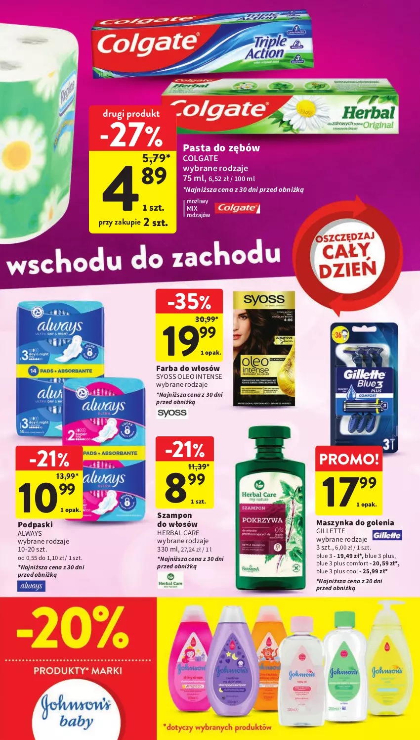 Gazetka promocyjna Intermarche - Gazetka Intermarche - ważna 25.01 do 31.01.2024 - strona 35 - produkty: Always, Colgate, Fa, Farba do włosów, Gillette, LG, Maszynka, Maszynka do golenia, Oleo, Pasta do zębów, Podpaski, Syoss, Szampon, Szynka