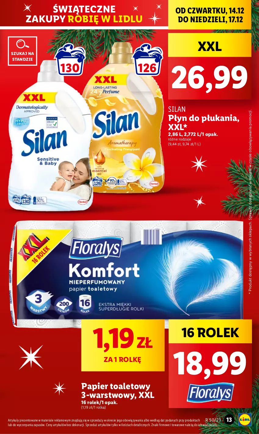 Gazetka promocyjna Lidl - GAZETKA - ważna 14.12 do 17.12.2023 - strona 13 - produkty: Papier, Papier toaletowy, Płyn do płukania, Silan