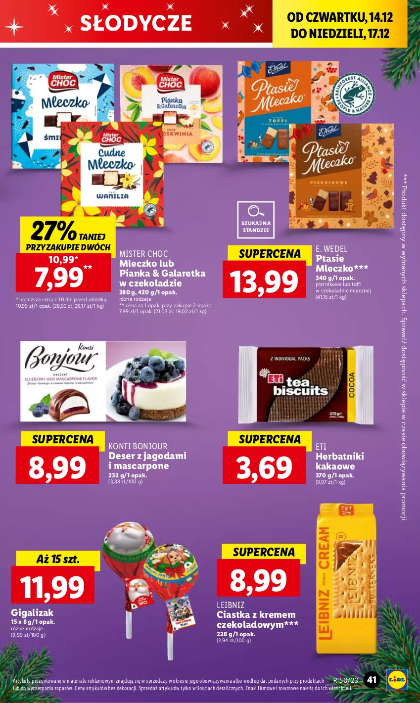 Gazetka promocyjna Lidl - GAZETKA - ważna 14.12 do 17.12.2023 - strona 43 - produkty: Ciastka, Deser, E. Wedel, Gala, Galaretka, Herbatniki, Kakao, Mascarpone, Mleczko, Piernik, Ptasie mleczko, Ser