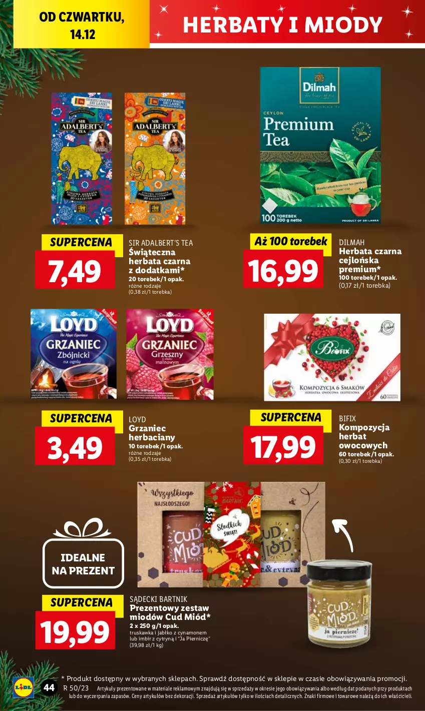 Gazetka promocyjna Lidl - GAZETKA - ważna 14.12 do 17.12.2023 - strona 48 - produkty: Dilmah, Herbata, Herbata czarna, Imbir, Loyd, Miód, Torebka