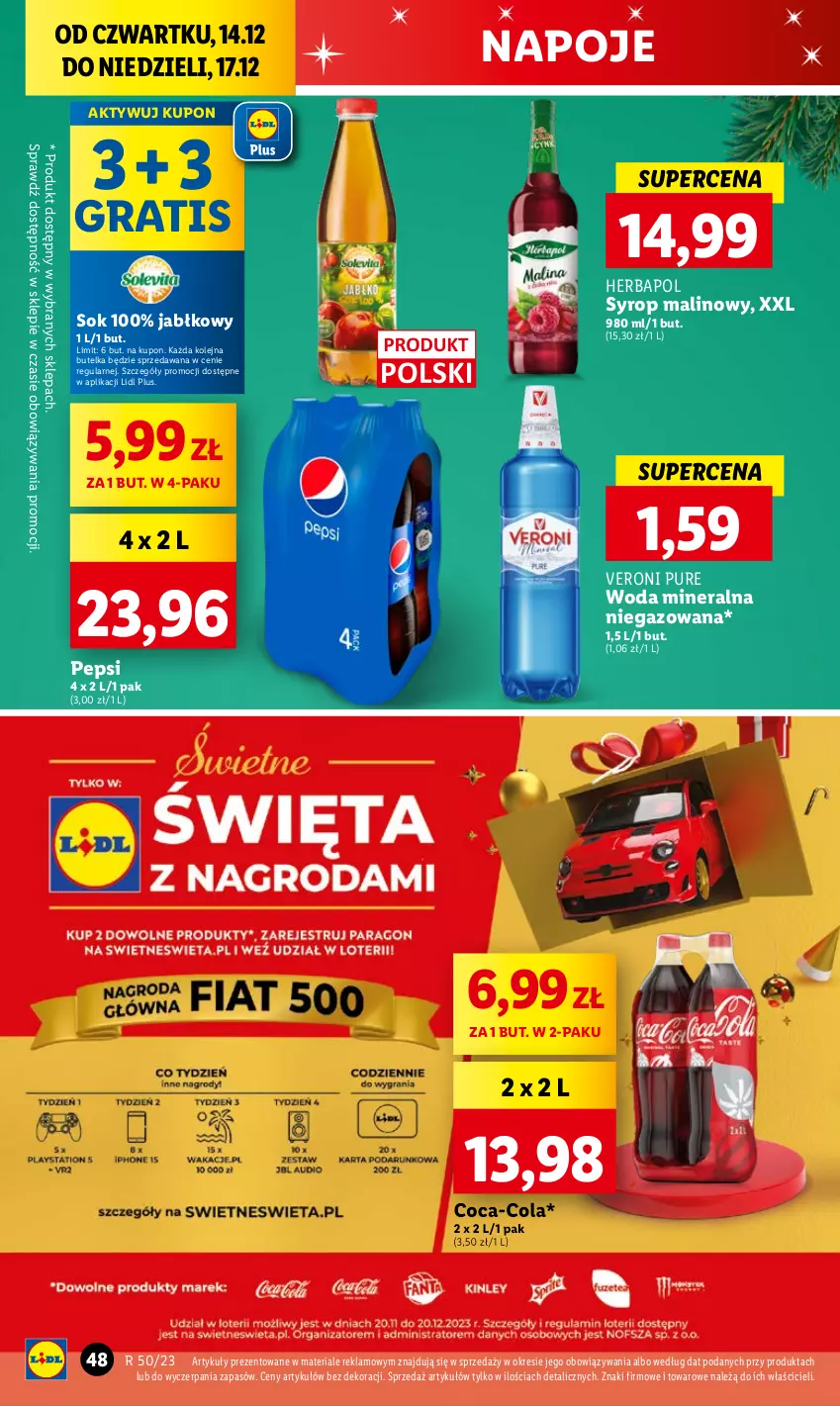 Gazetka promocyjna Lidl - GAZETKA - ważna 14.12 do 17.12.2023 - strona 52 - produkty: Gra, Herbapol, Napoje, Olej, Pepsi, Pur, Sok, Syrop, Woda, Woda mineralna