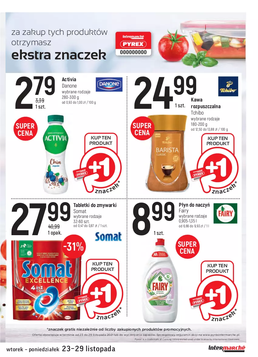 Gazetka promocyjna Intermarche - Gazetka promocyjna - ważna 23.11 do 29.11.2021 - strona 11 - produkty: Activia, Danone, Fa, Fairy, Gra, Kawa, Kawa rozpuszczalna, Por, Somat, Tablet, Tabletki do zmywarki, Tchibo, Top, Zmywarki