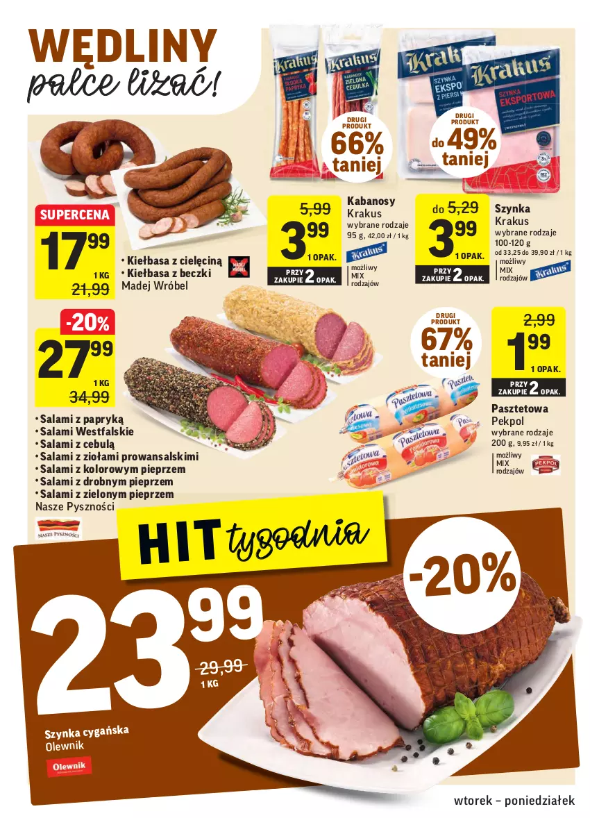 Gazetka promocyjna Intermarche - Gazetka promocyjna - ważna 23.11 do 29.11.2021 - strona 16 - produkty: Fa, Kabanos, Kiełbasa, Krakus, Madej Wróbel, Olewnik, Pasztet, Pekpol, Pieprz, Salami, Salami z papryką, Szynka