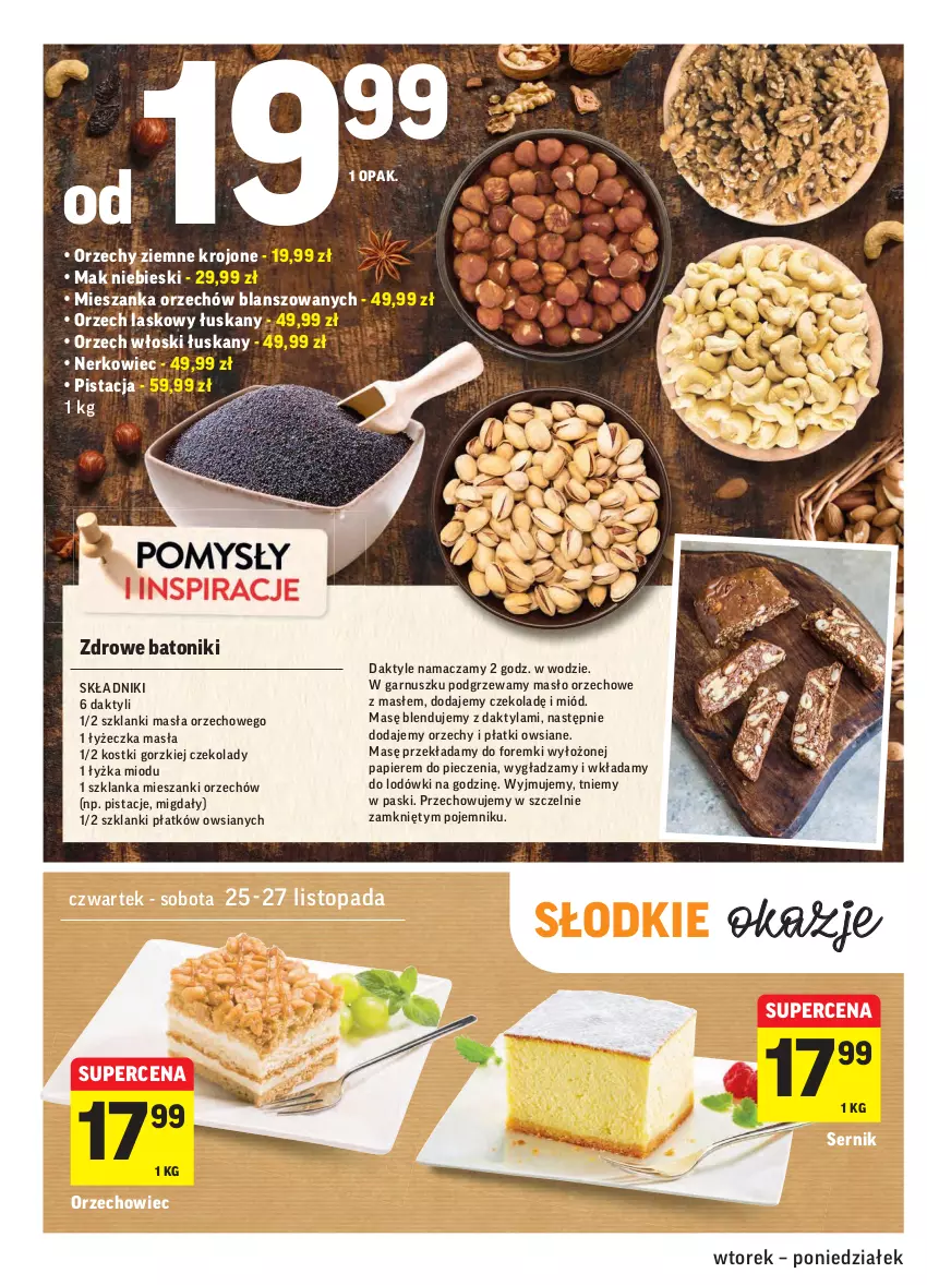 Gazetka promocyjna Intermarche - Gazetka promocyjna - ważna 23.11 do 29.11.2021 - strona 20 - produkty: Baton, Daktyle, Foremki, Lanki, Masło, Masło orzechowe, Migdały, Miód, Papier, Piec, Pistacje, Płatki owsiane, Pojemnik, Ser, Szklanka, Tonik, Top