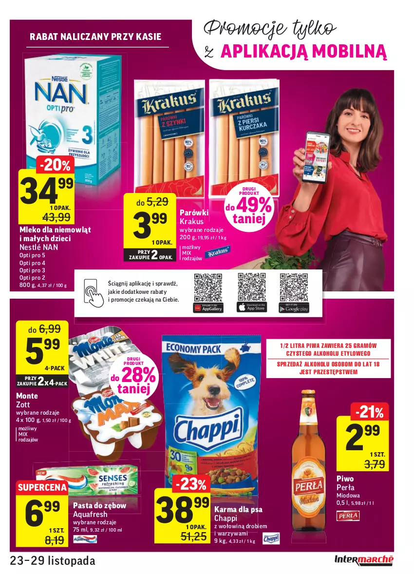 Gazetka promocyjna Intermarche - Gazetka promocyjna - ważna 23.11 do 29.11.2021 - strona 27 - produkty: Aquafresh, Chappi, Dzieci, Gra, Krakus, Mleko, Mobil, Monte, Nestlé, Parówki, Perła, Piwa, Piwo, Top, Warzywa, Zott