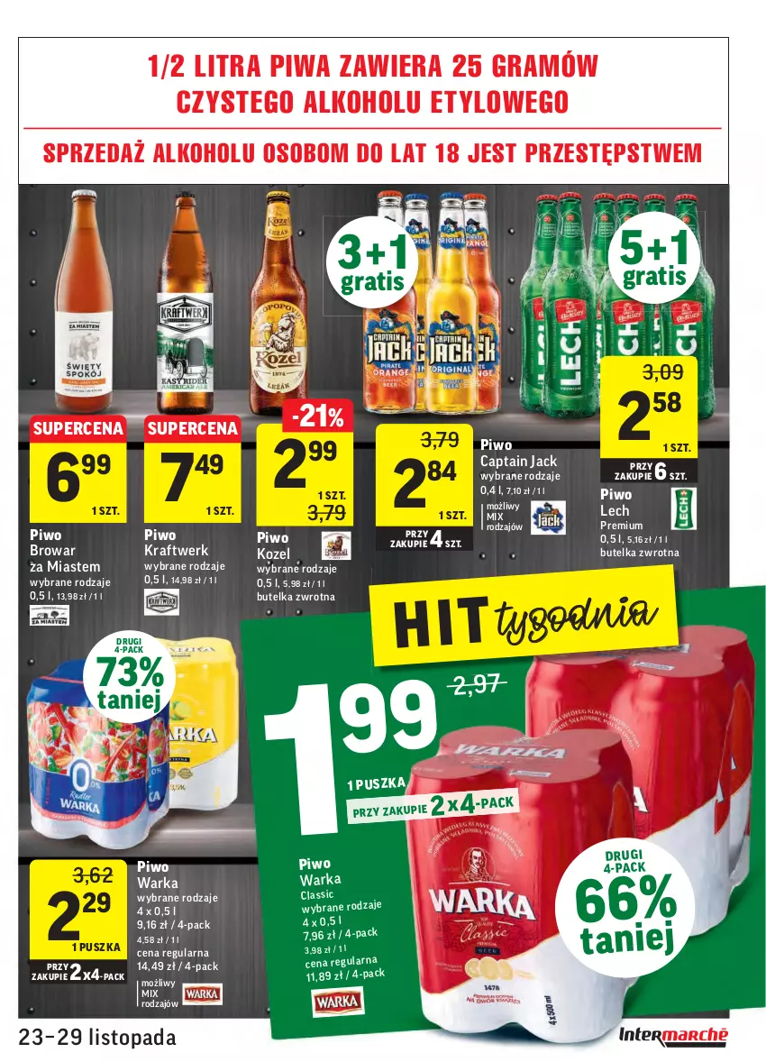 Gazetka promocyjna Intermarche - Gazetka promocyjna - ważna 23.11 do 29.11.2021 - strona 29 - produkty: Captain Jack, Gra, Kozel, Lech Premium, Piwa, Piwo, Top, Warka