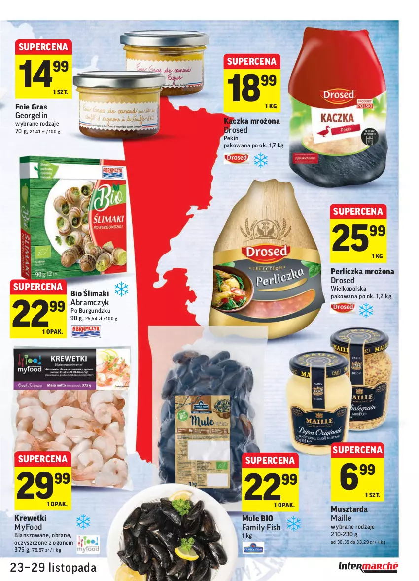 Gazetka promocyjna Intermarche - Gazetka promocyjna - ważna 23.11 do 29.11.2021 - strona 5 - produkty: Fa, Gra, Kaczka, Krewetki, Mule, Mus, Musztarda, Perliczka, Top