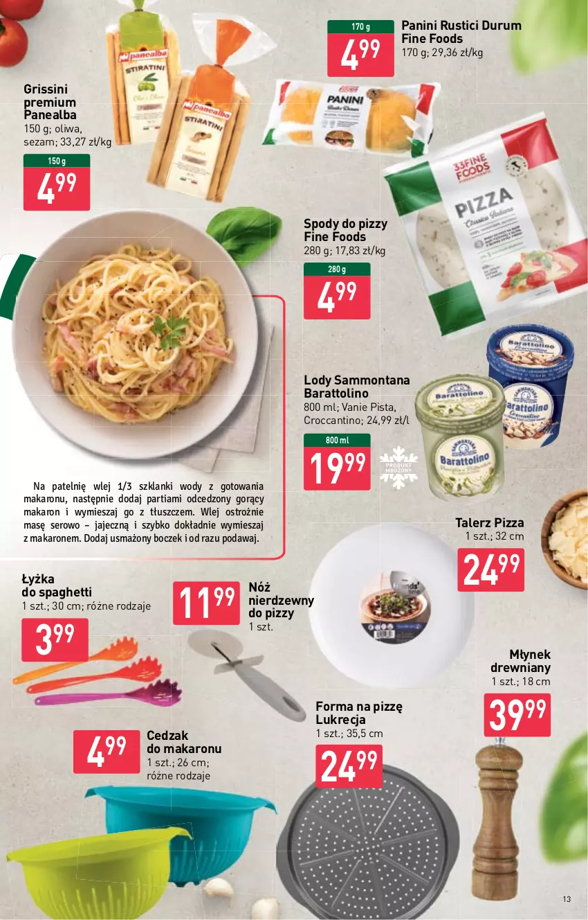 Gazetka promocyjna Stokrotka - Supermarket - ważna 10.11 do 16.11.2022 - strona 13 - produkty: Boczek, Cedzak, Grissini, Lanki, Lody, Makaron, Młynek, Pizza, Rum, Rust, Ser, Sezam, Spaghetti, Talerz