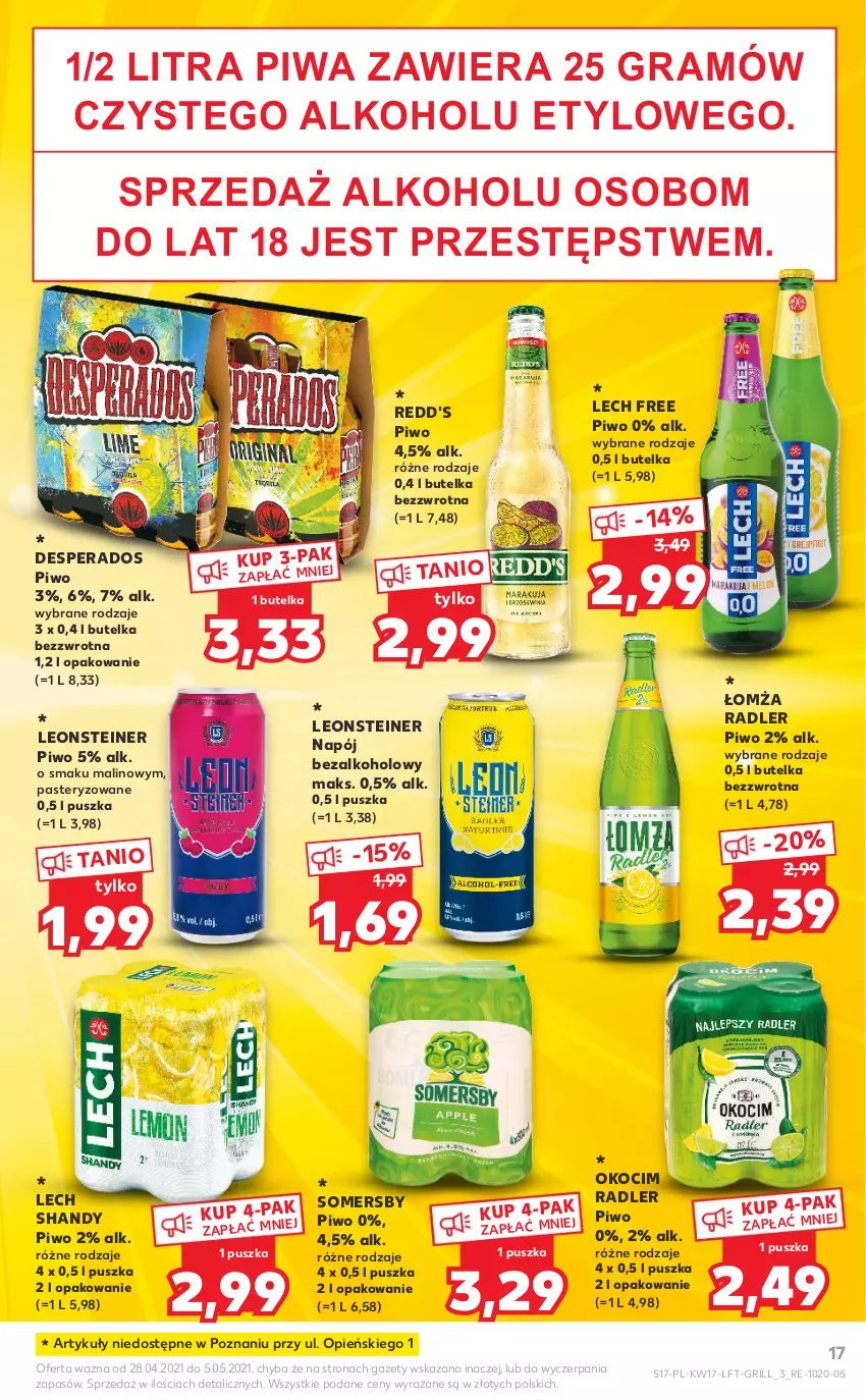 Gazetka promocyjna Kaufland - OFERTA TYGODNIA - ważna 28.04 do 05.05.2021 - strona 17 - produkty: Desperados, Gra, Grill, Koc, Leon, Napój, Napój bezalkoholowy, Okocim, Piwa, Piwo, Radler, Redd's, Somersby