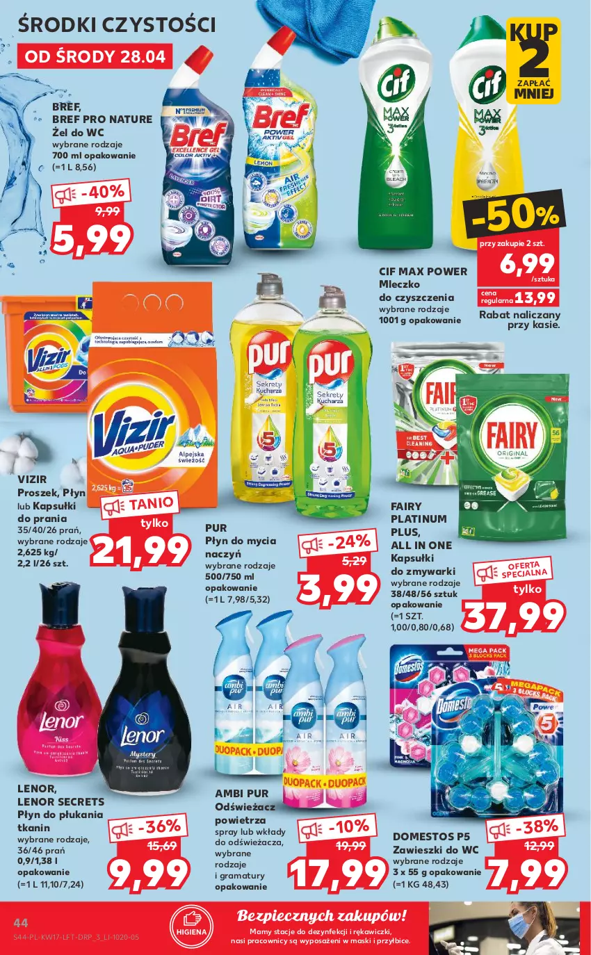 Gazetka promocyjna Kaufland - OFERTA TYGODNIA - ważna 28.04 do 05.05.2021 - strona 44 - produkty: Ambi Pur, BIC, Bref, Cif, Do mycia naczyń, Domestos, Fa, Fairy, Gra, Kapsułki do prania, Lenor, Mleczko, Odświeżacz powietrza, Piec, Płyn do mycia, Płyn do mycia naczyń, Płyn do płukania, Pur, Rama, Vizir, Zawieszki, Zmywarki