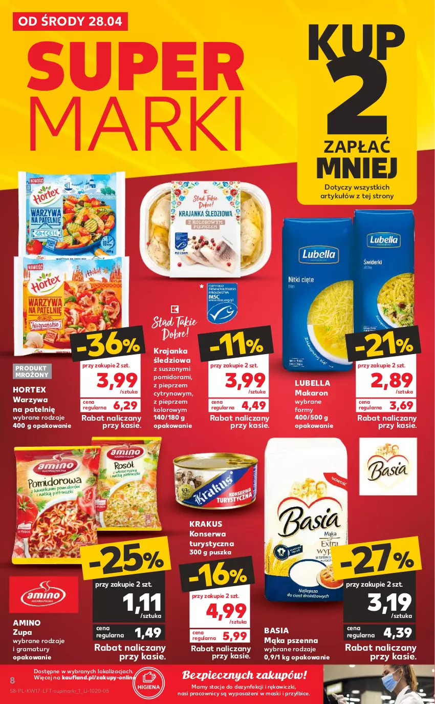 Gazetka promocyjna Kaufland - OFERTA TYGODNIA - ważna 28.04 do 05.05.2021 - strona 8 - produkty: Basia, Bell, Bella, BIC, Gra, Hortex, Konserwa turystyczna, Krajanka śledziowa, Krakus, Lubella, Mąka, Mąka pszenna, Makaron, Piec, Pieprz, Rama, Ser, Warzywa, Zupa