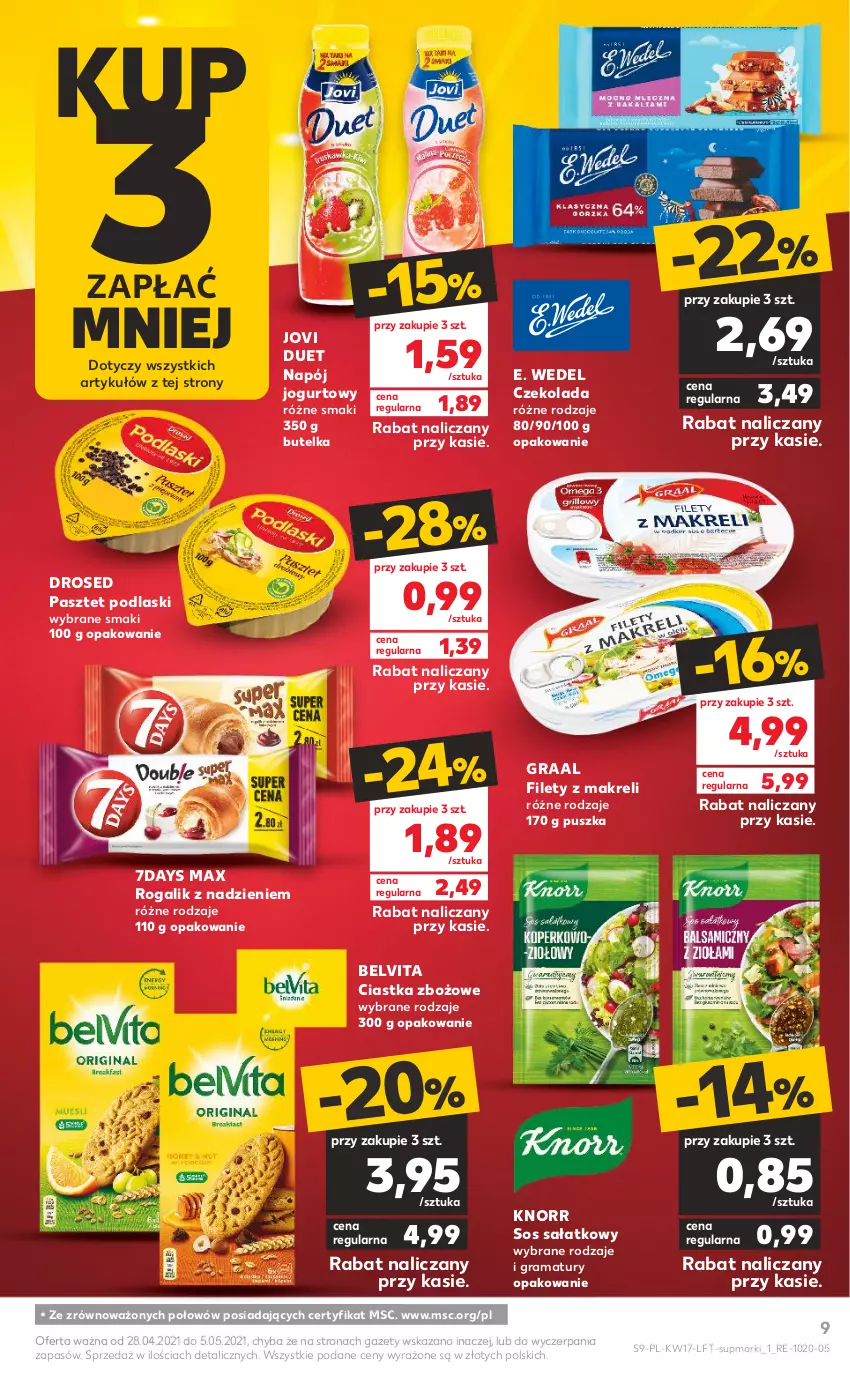 Gazetka promocyjna Kaufland - OFERTA TYGODNIA - ważna 28.04 do 05.05.2021 - strona 9 - produkty: BelVita, Ciastka, Czekolada, E. Wedel, Gra, Graal, Jogurt, Knorr, Napój, Napój jogurtowy, Pasztet, Podlaski, Rama, Rogal, Sałat, Sos, Vita C