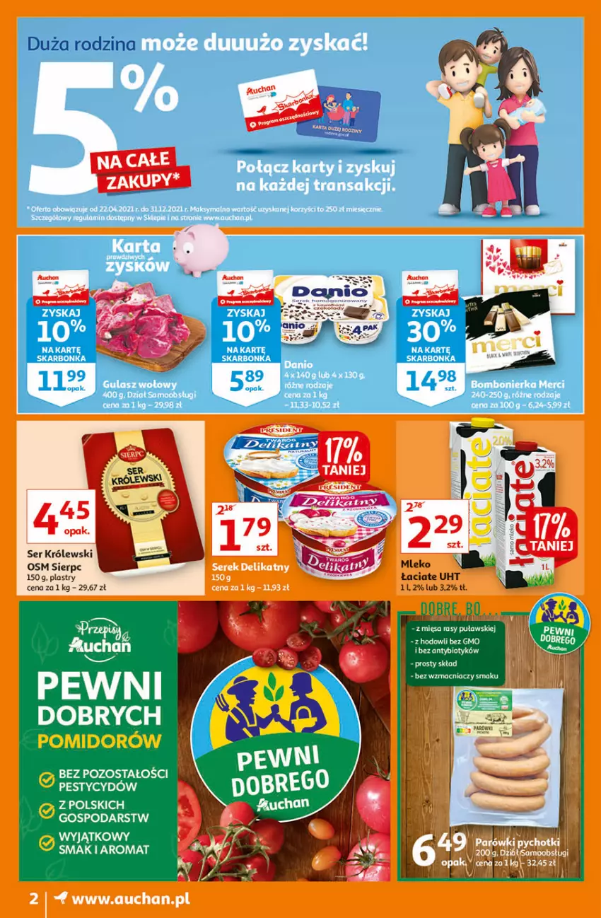 Gazetka promocyjna Auchan - Oszczędzanie z aplikacją Moje Auchan - ważna 23.09 do 29.09.2021 - strona 2 - produkty: Gulasz wołowy, Królewski, Merci, Mleko, Ser, Tran