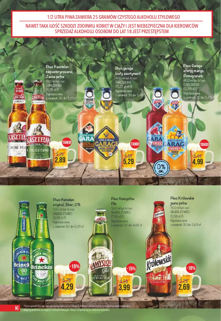 Gazetka promocyjna Arhelan - Gazetka - ważna 24.04 do 07.05.2023 - strona 16 - produkty: Carlsberg, Gin, Gra, Granat, Heineken, Kasztelan, Królewski, Mango, Namysłów, Piec, Piwa, Piwo