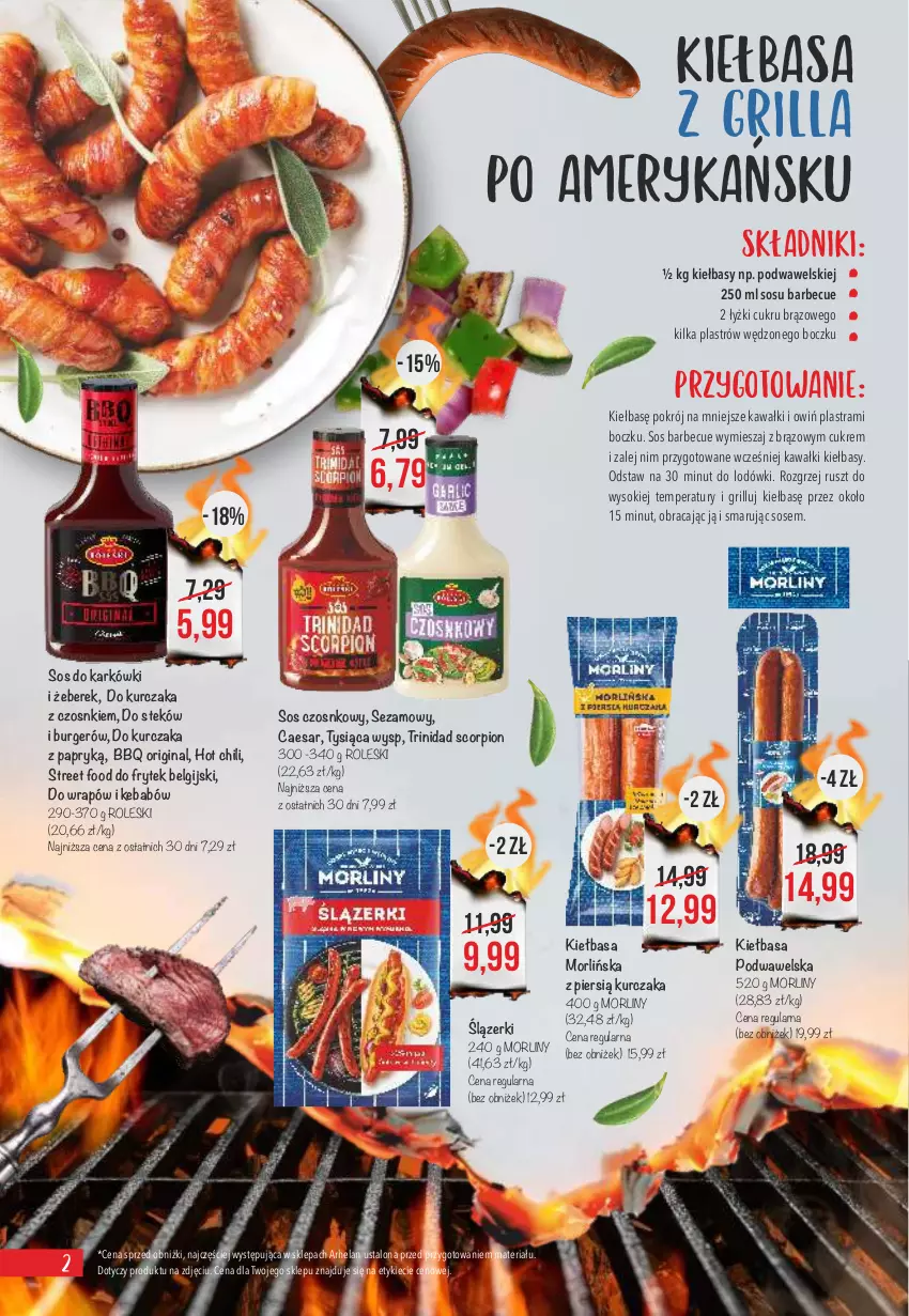 Gazetka promocyjna Arhelan - Gazetka - ważna 24.04 do 07.05.2023 - strona 2 - produkty: Burger, Gin, Grill, Kawa, Kebab, Kiełbasa, Kiełbasa podwawelska, Kurczak, LG, Morliny, Sezam, Sok, Sos, Sos czosnkowy, Stek, Wawel