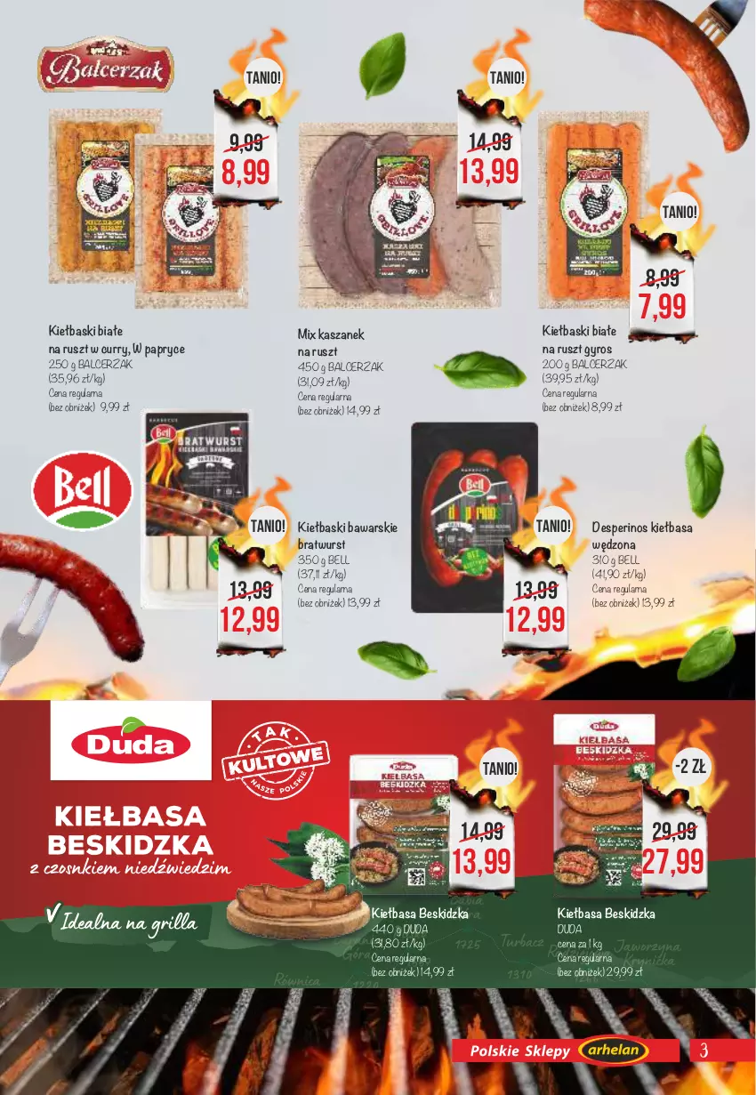 Gazetka promocyjna Arhelan - Gazetka - ważna 24.04 do 07.05.2023 - strona 3 - produkty: Bell, Duda, Gyros, Kasza, Kiełbasa, Kiełbaski białe