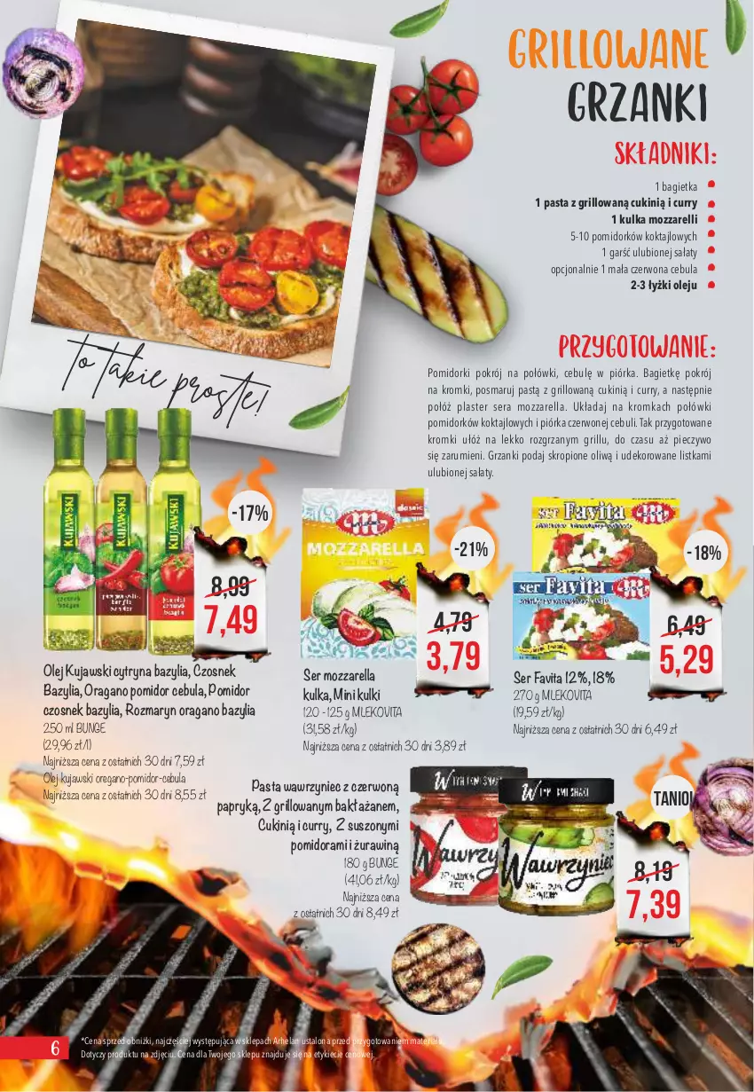 Gazetka promocyjna Arhelan - Gazetka - ważna 24.04 do 07.05.2023 - strona 6 - produkty: Bagietka, Bazyl, Bazylia, Cebula, Czosnek, Fa, Favita, Grill, Kujawski, Mleko, Mlekovita, Mozzarella, Olej, Piec, Pieczywo, Pomidorki, Rum, Sałat, Ser