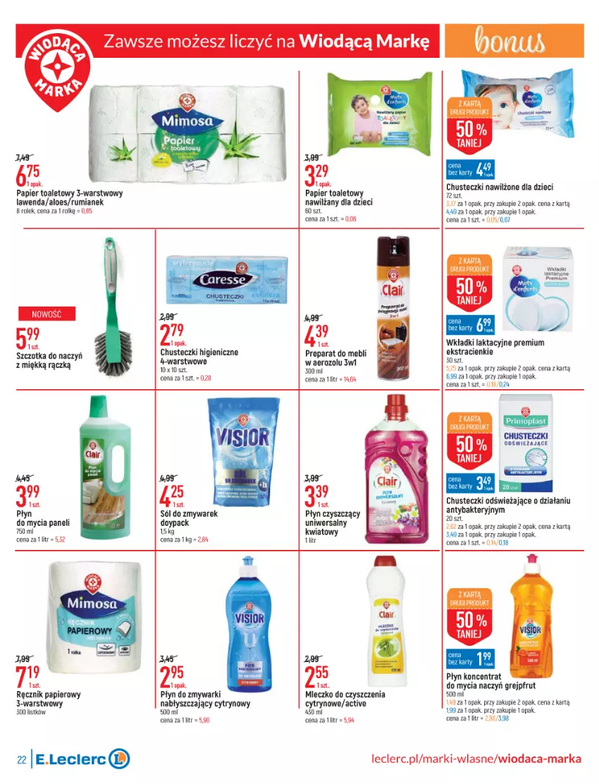 Gazetka promocyjna E Leclerc - ważna 18.01 do 30.01.2022 - strona 22 - produkty: Chusteczki, Do mycia naczyń, Dzieci, Grejpfrut, Mimosa, Mleczko, Papier, Papier toaletowy, Ręcznik, Rum, Sól, Szczotka, Zmywarki