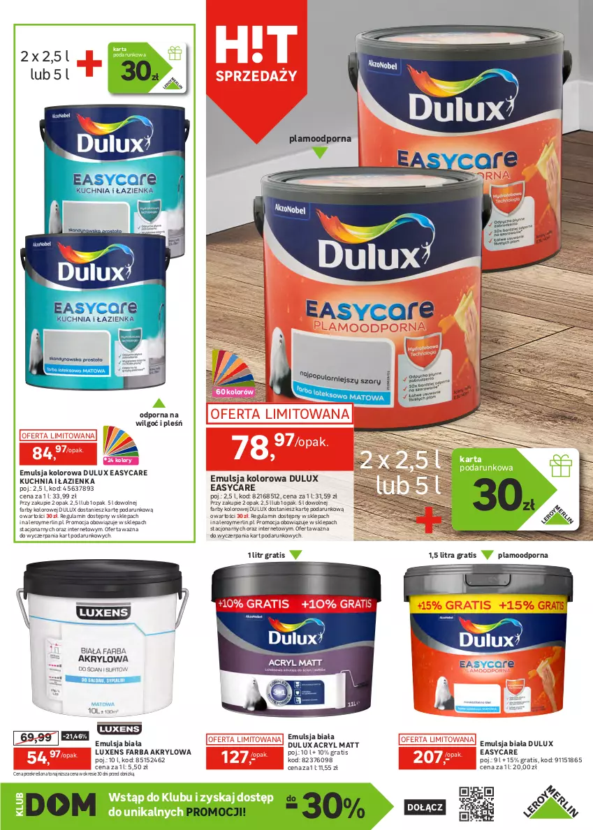 Gazetka promocyjna Leroy Merlin - Gazetka Leroy Merlin - ważna 16.10 do 11.11.2024 - strona 13 - produkty: Dekoral, Dulux, Emulsja, Fa, Farba akrylowa, Gra, Kuchnia, LG, Luxens, Por