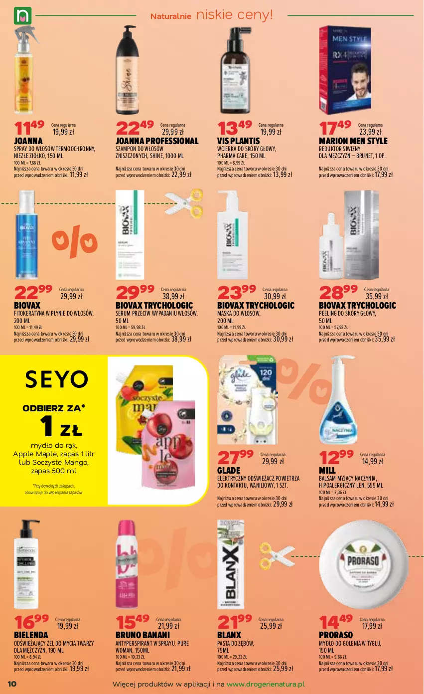Gazetka promocyjna Drogerie Natura - Gazetka Drogerie Natura - ważna 22.09 do 30.09.2026 - strona 10 - produkty: Antyperspirant, Bielenda, Biovax, Bruno Banani, Joanna, Mango, Maska, Maska do włosów, Mydło, Odświeżacz powietrza, Pasta do zębów, Peeling, Pur, Rum, Ser, Serum, Szampon
