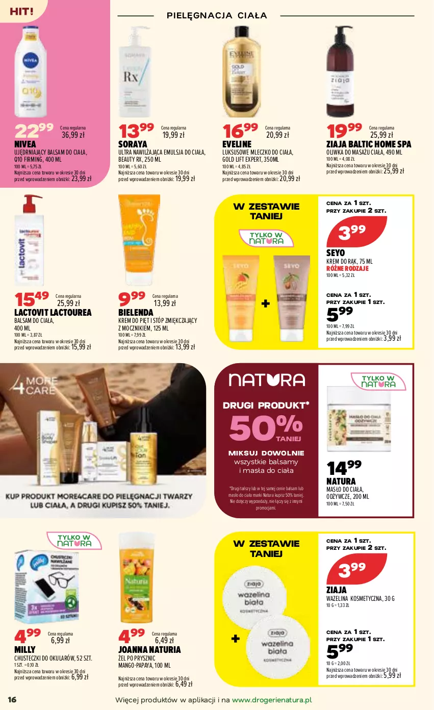 Gazetka promocyjna Drogerie Natura - Gazetka Drogerie Natura - ważna 22.09 do 30.09.2026 - strona 16 - produkty: Balsam do ciała, Bielenda, Chusteczki, Emulsja, Eveline, Joanna, Krem do rąk, Mango, Masło, Masło do ciała, Mleczko, Mleczko do ciała, Nivea, Ziaja