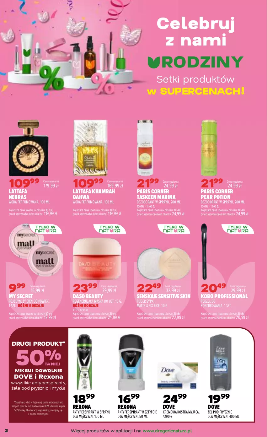 Gazetka promocyjna Drogerie Natura - Gazetka Drogerie Natura - ważna 22.09 do 30.09.2026 - strona 2 - produkty: Antyperspirant, Cień, Dezodorant, Dove, Fa, Keen, KOBO, Kostka myjąca, Maska, Mydło, Perfum, Puder, Regenerująca maska, Rexona, Woda, Woda perfumowana