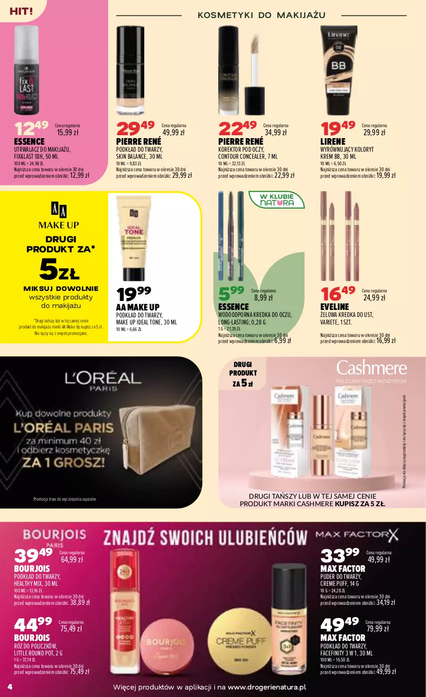 Gazetka promocyjna Drogerie Natura - Gazetka Drogerie Natura - ważna 22.09 do 30.09.2026 - strona 4 - produkty: Bourjois, Eveline, Fa, Gra, Kredka, Krem bb, Lirene, Makijaż, Max Factor, Pierre René, Podkład, Podkład do twarzy, Por, Produkty do makijażu, Puder, Puder do twarzy, Puf, Rama, Róż do policzków