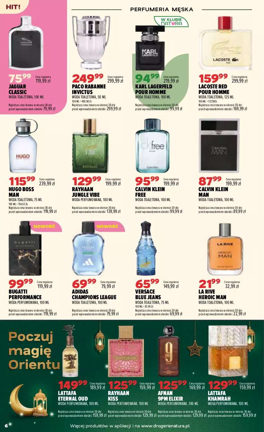 Gazetka promocyjna Drogerie Natura - Gazetka Drogerie Natura - ważna 22.09 do 30.09.2026 - strona 6 - produkty: Adidas, Calvin Klein, Fa, Hugo Boss, Jaguar, Karl Lagerfeld, La Rive, Lacoste, Paco Rabanne, Perfum, Versace, Woda, Woda perfumowana, Woda toaletowa